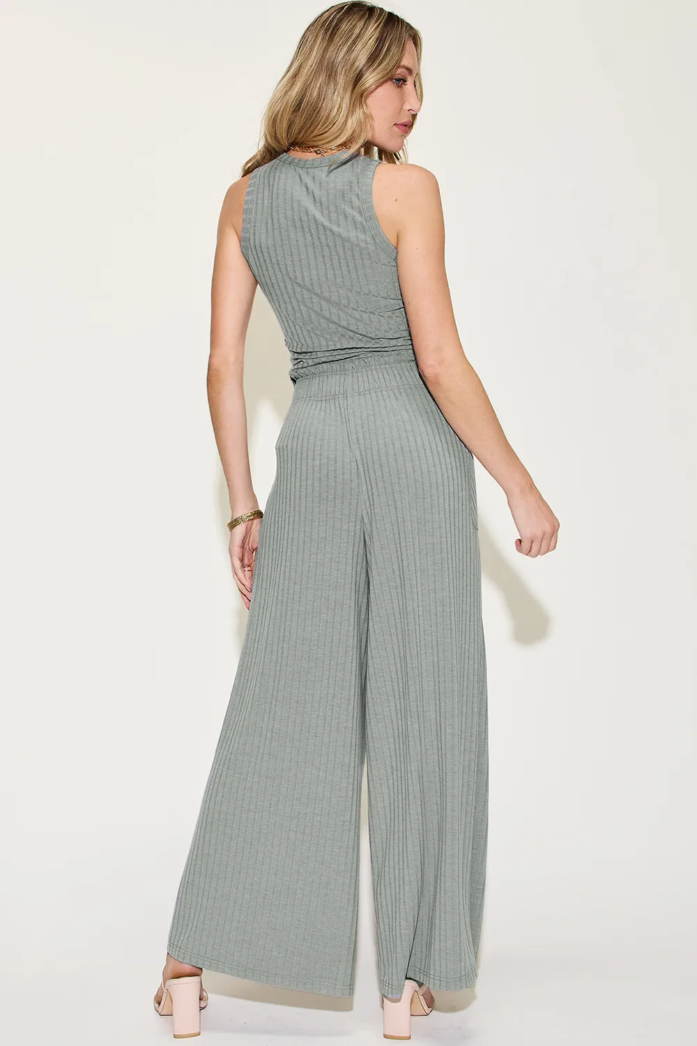 Full Size Ribbed Tank and Wide Leg Pants Set, image 25