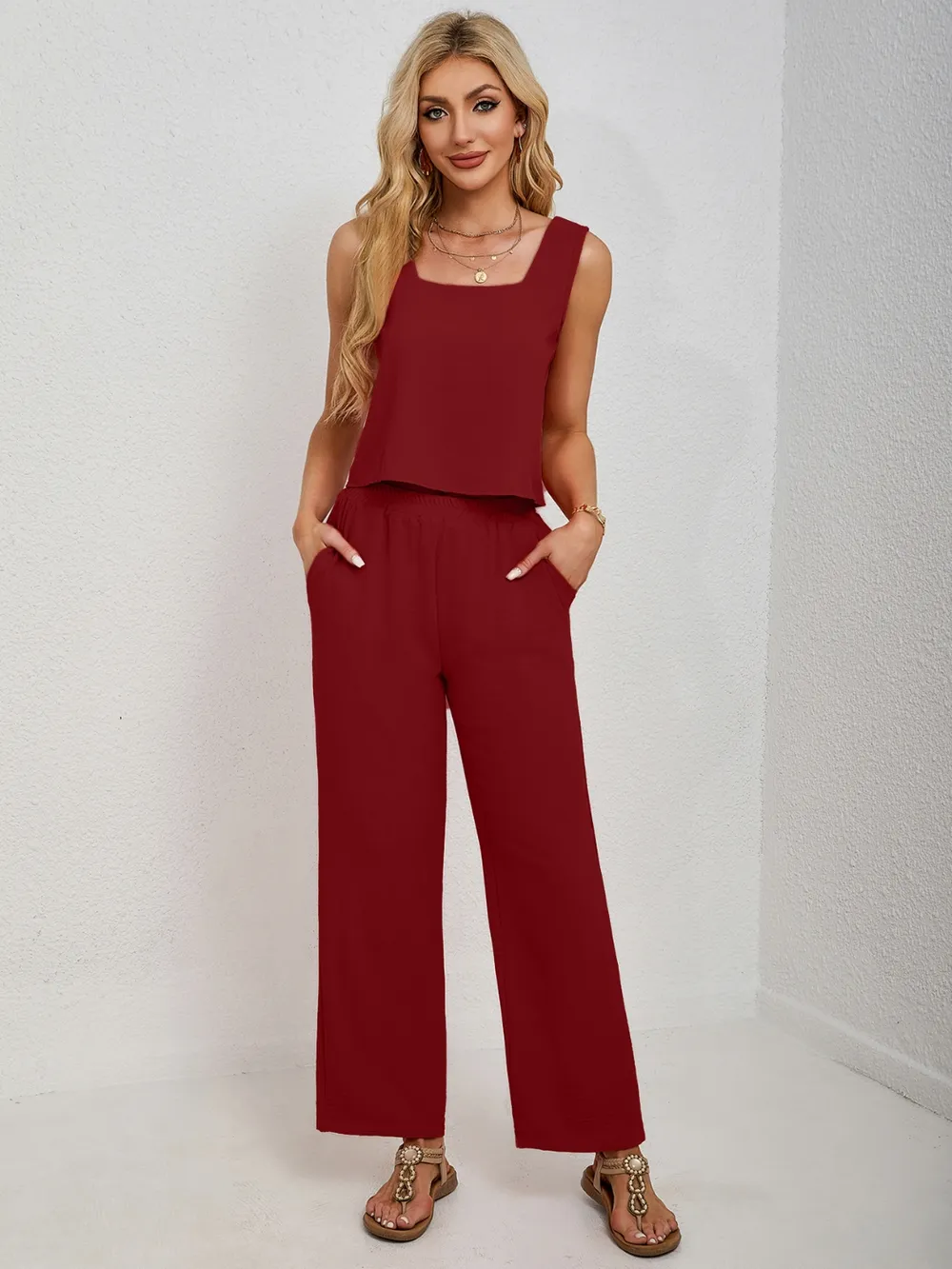 Square Neck Tank and Wide Leg Pants Set, image 20