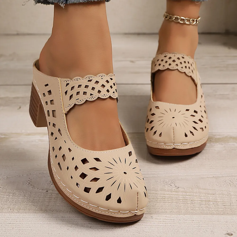 Hollow-Out Block Heels Sandals, image 8