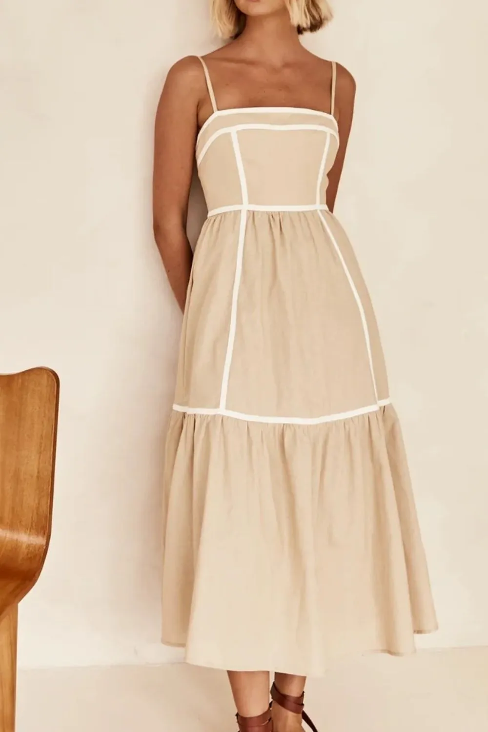 Contrast Trim Square Neck Midi Cami Dress, image 5