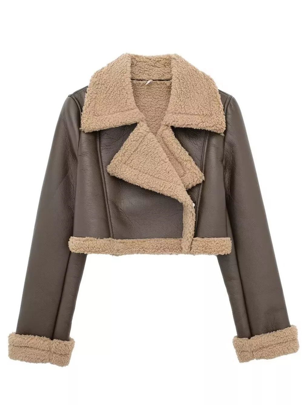 Collared Neck Long Sleeve Plush Cropped Jacket, image 20
