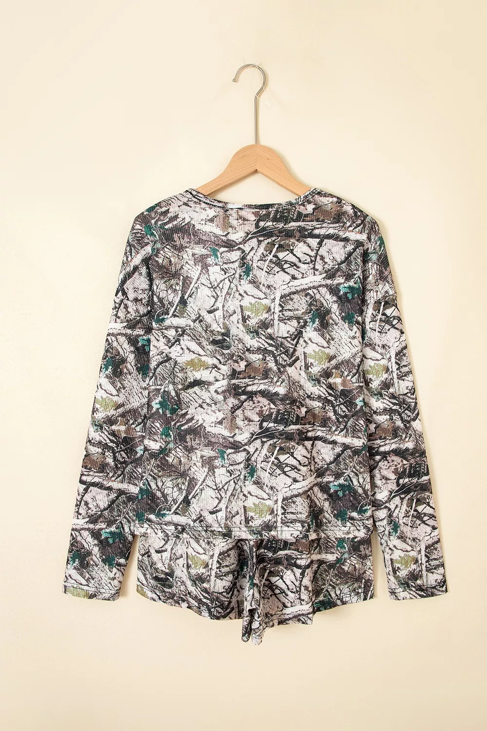 Camo Long Sleeve Top Elastic Waist Shorts Two Piece Set, image 6