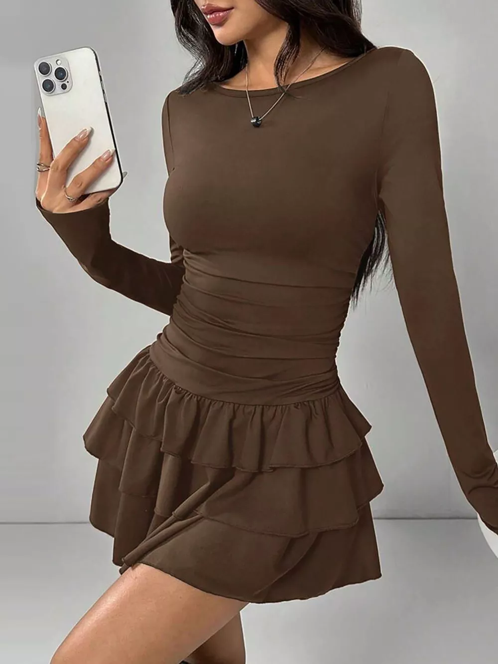 Ruffle Hem Long Sleeve Mini Dress, image 11