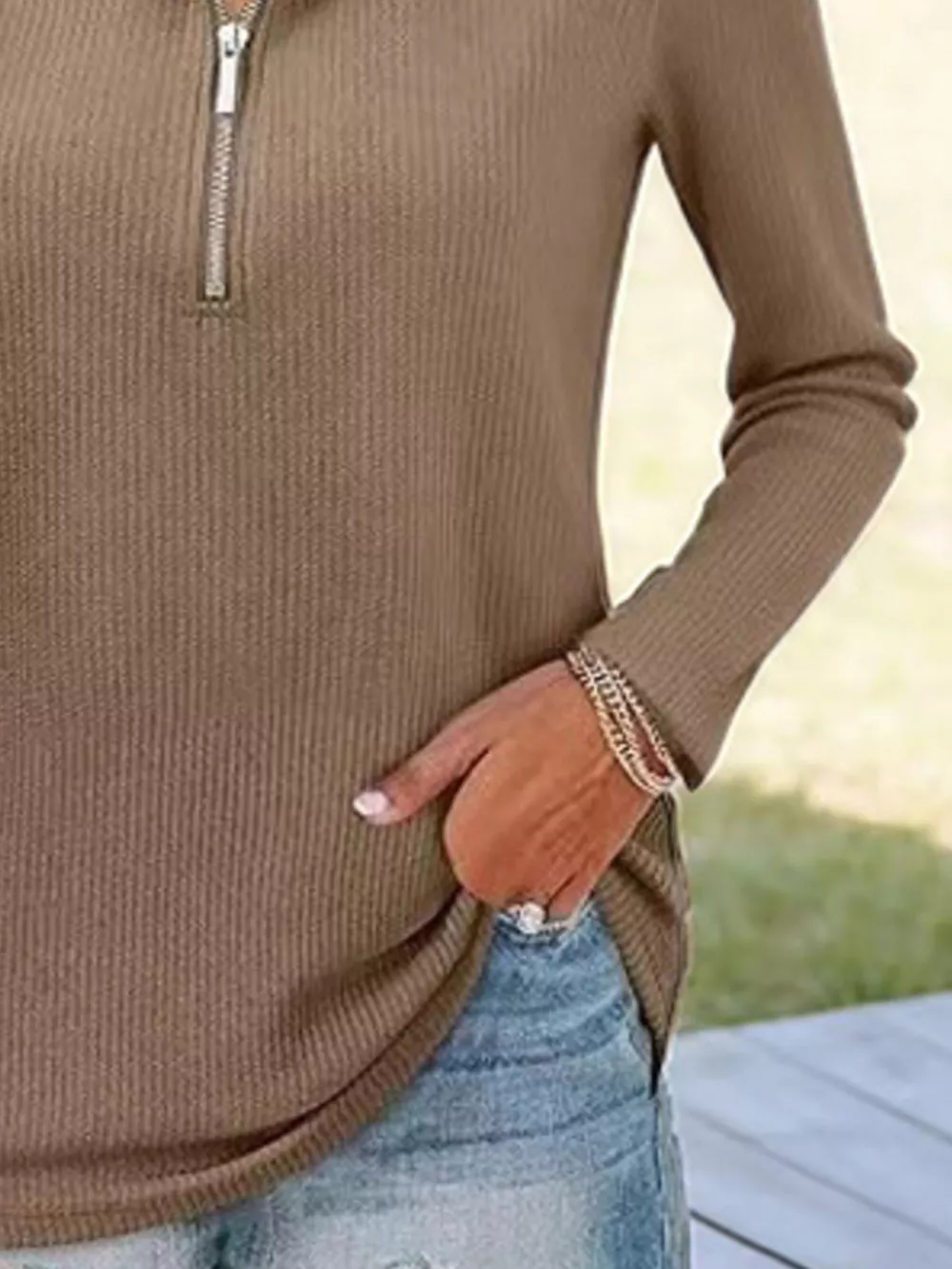 Half Zip Long Sleeve Knit Top, image 12