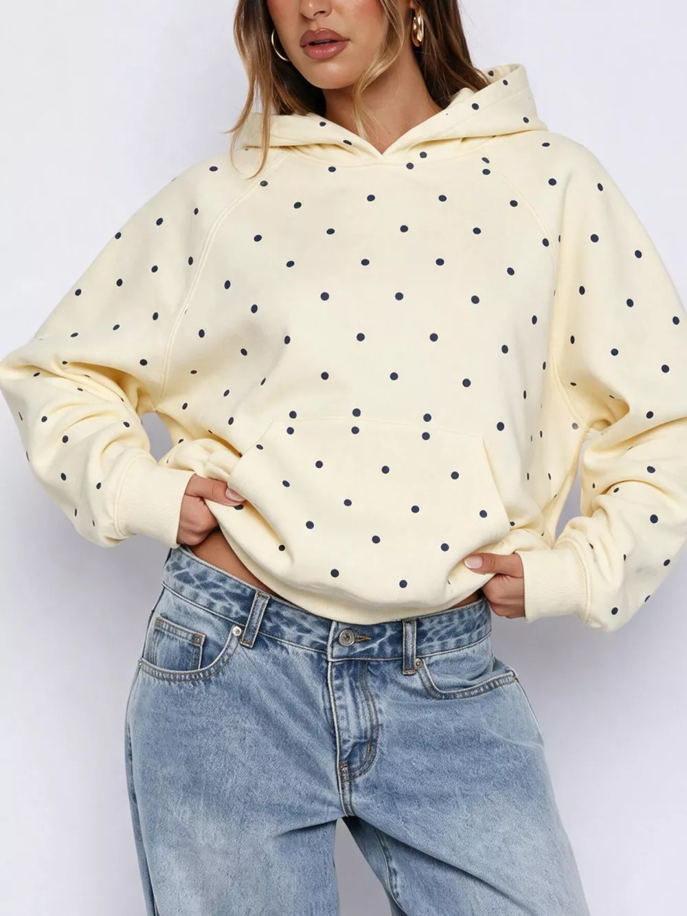 Polka Dot Raglan Sleeve Hoodie, image 3