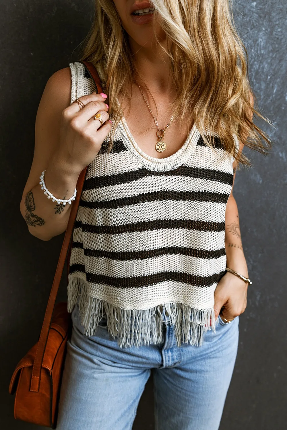 Fringe Striped Scoop Neck Tank, image 4