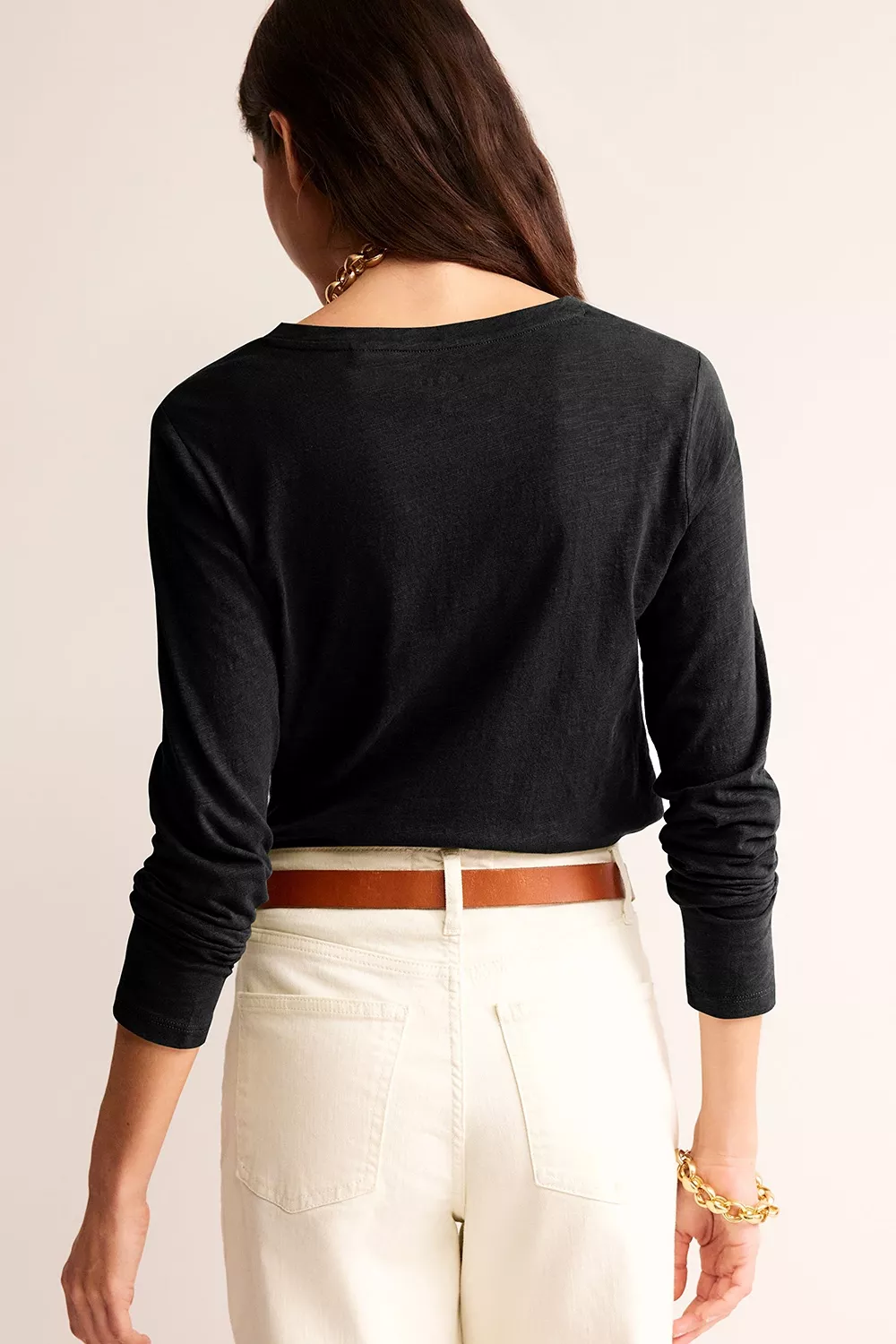 Solid Color V Neck Long Sleeve Stretchy Top, image 13