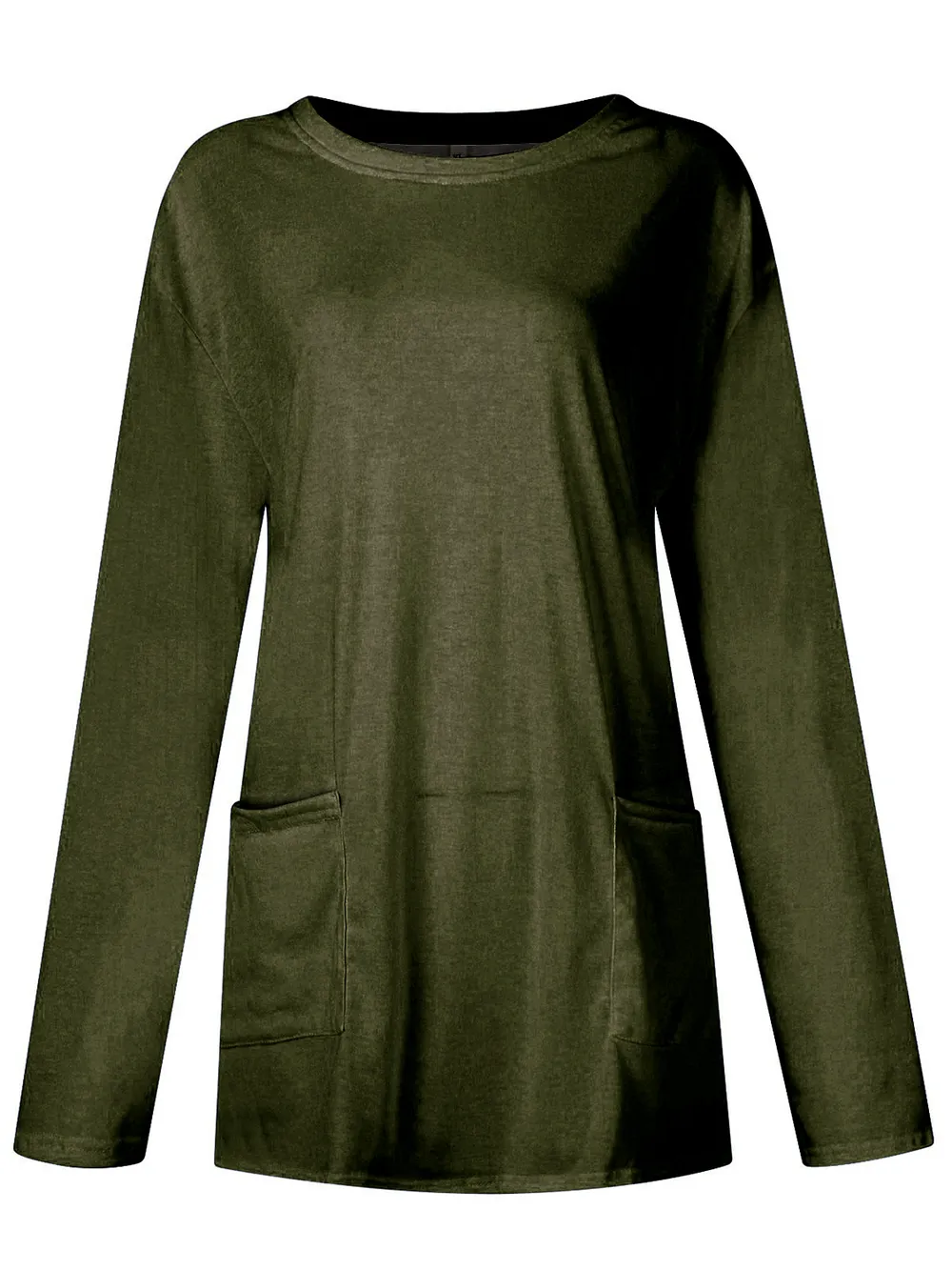 Full Size Pocketed Round Neck Long Sleeve T-Shirt, image 3