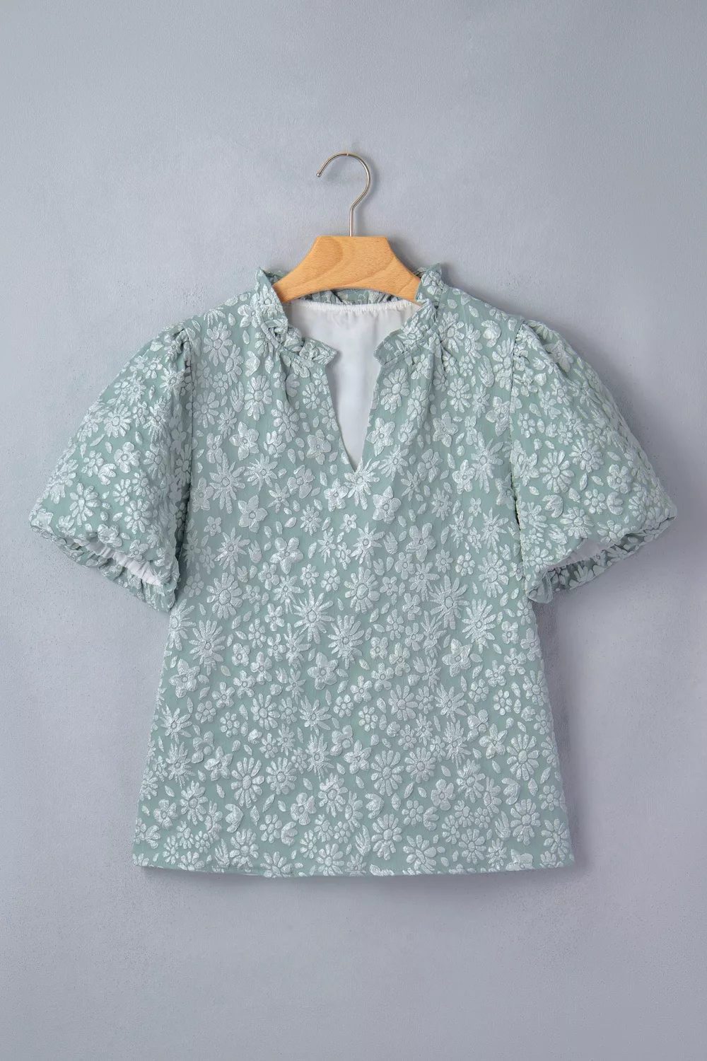 Floral Textured Jacquard Puff Sleeve Blouse, image 3