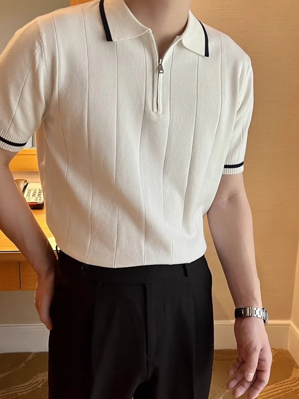 Men's Full Size Classic Zip Collar Short Sleeve Polo Shirt Plus Size, image 6