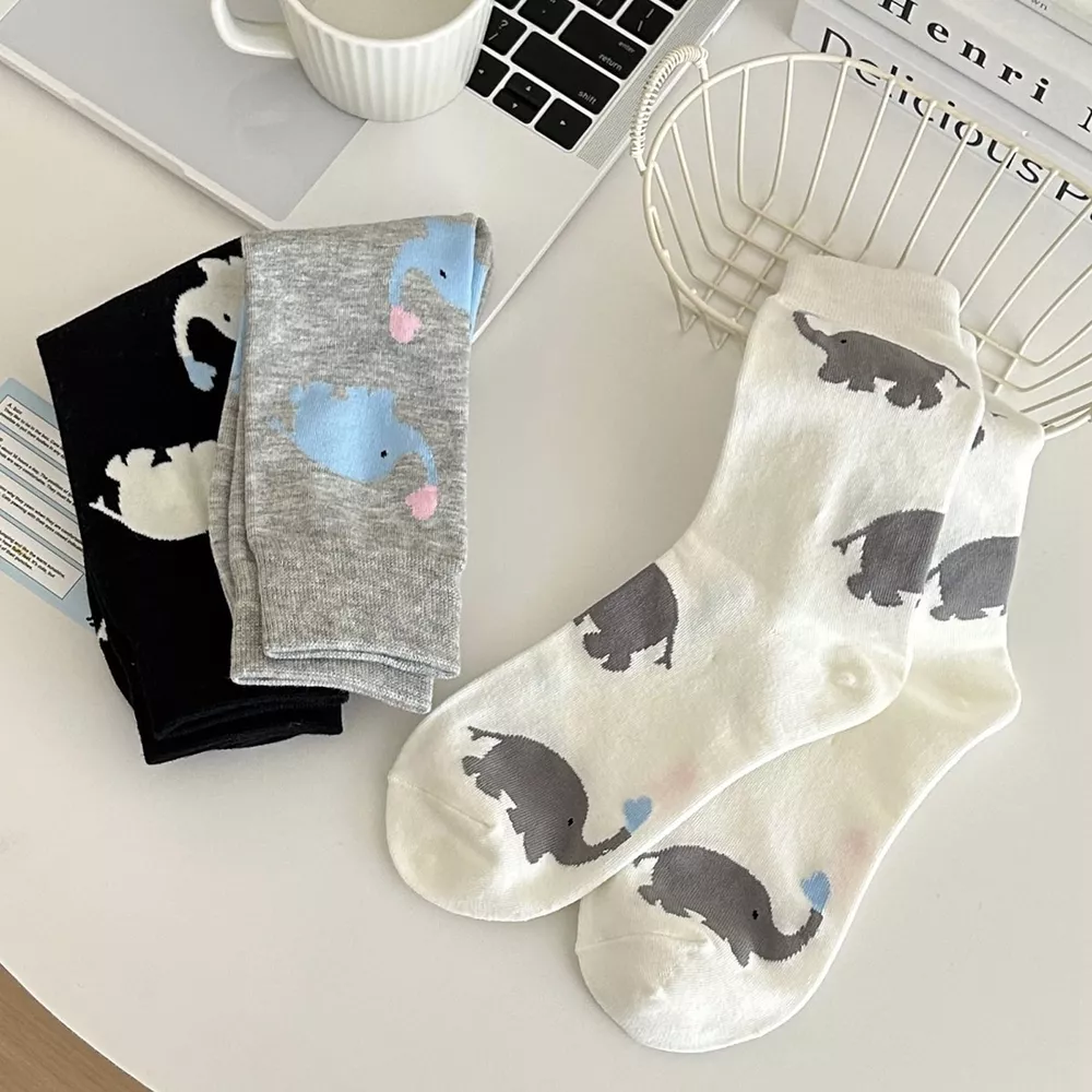 Elephant Pattern Crew Socks, image 5