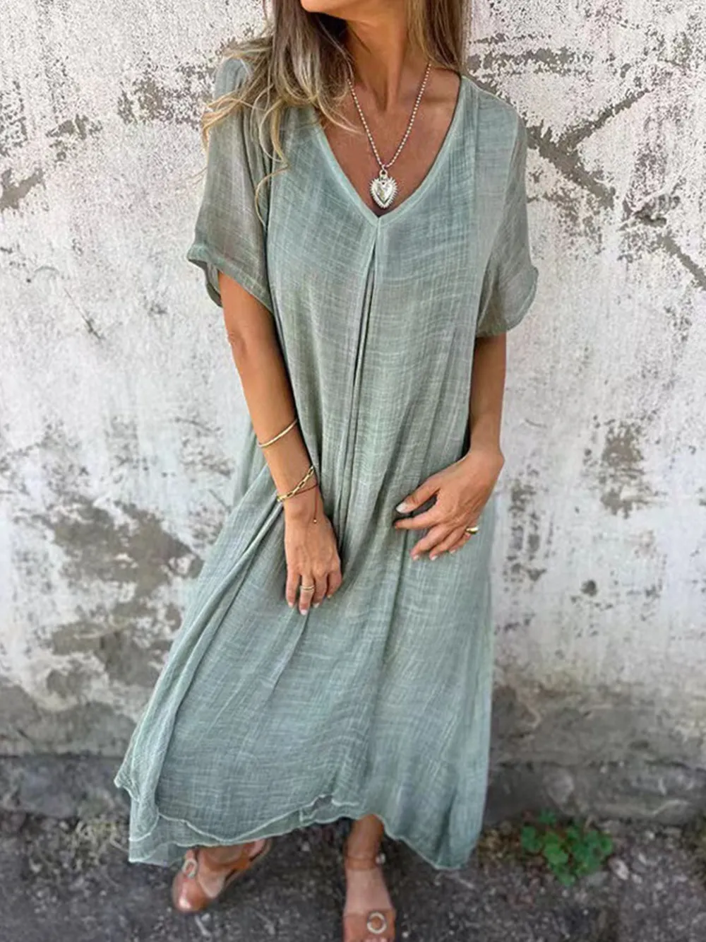 Full Size V-Neck Short Sleeve Midi Dress Plus Size, image 30