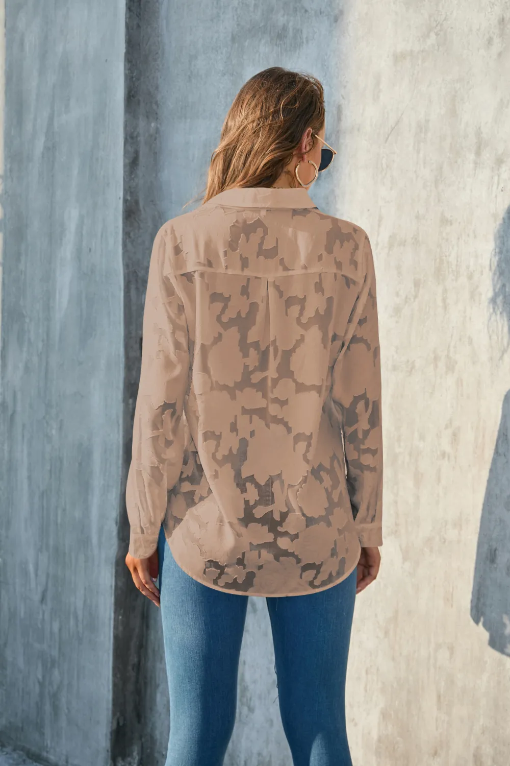 Full Size Collared Neck Long Sleeve Shirt Plus Size, image 23