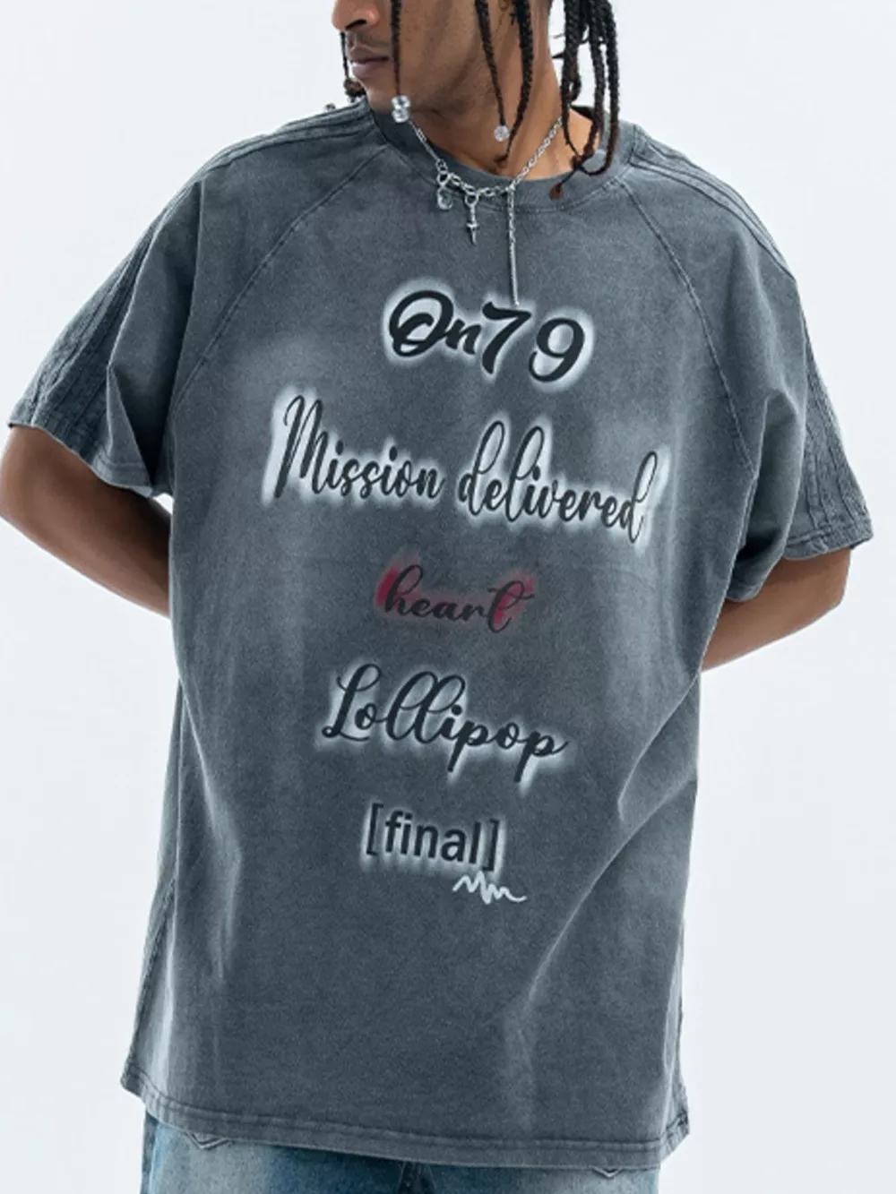 Men's Letter Round Neck Oversized T-Shirt, image 2