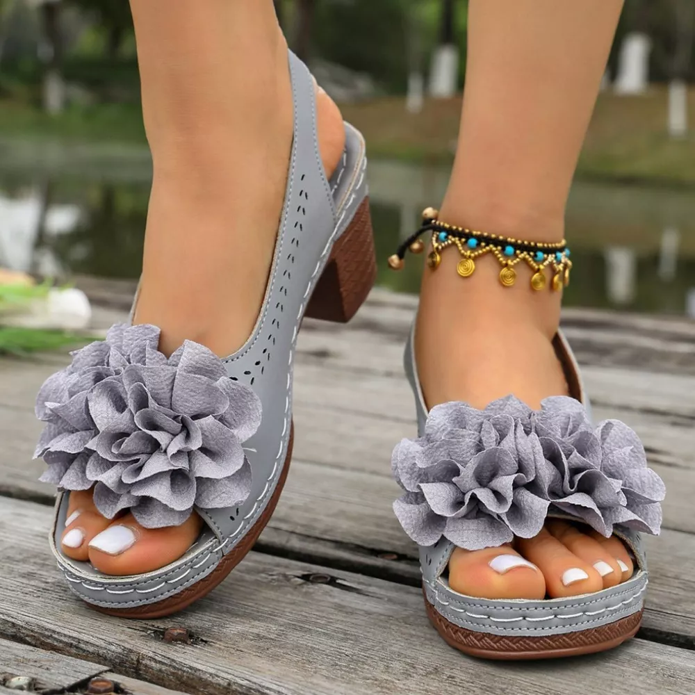 Floral Decor Chunky Heel Sandals, image 7