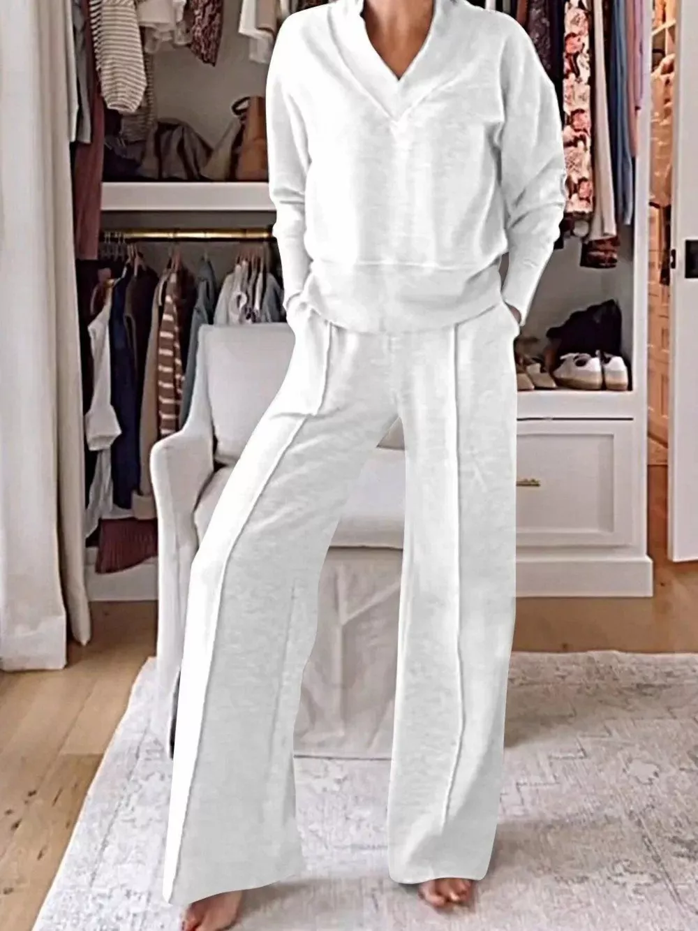 Full Size Cozy V-Neck Top and Pants Set Plus Size, image 7