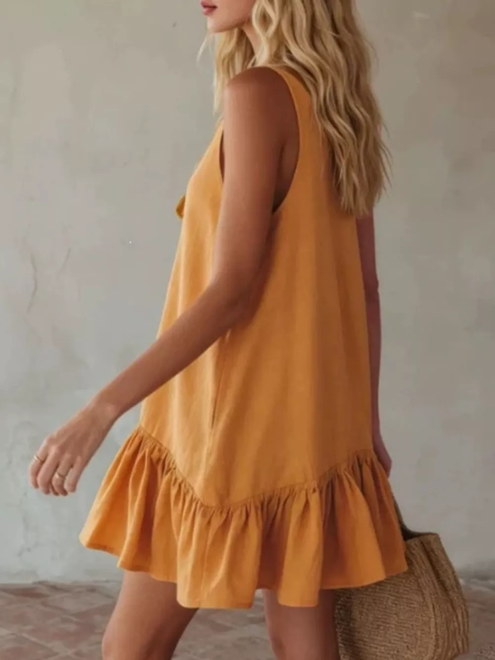 V-Neck Tie Front Ruffle Hem Mini Dress, image 2