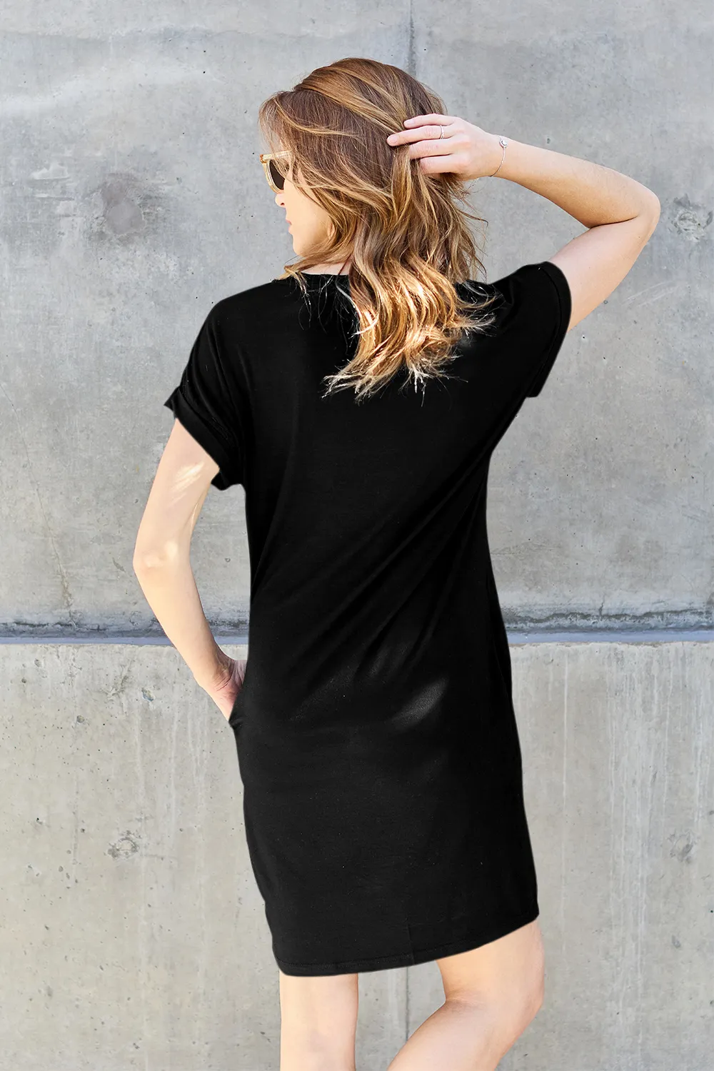 Bamboo Full Size Round Neck Short Sleeve Dress with Pockets, image 6