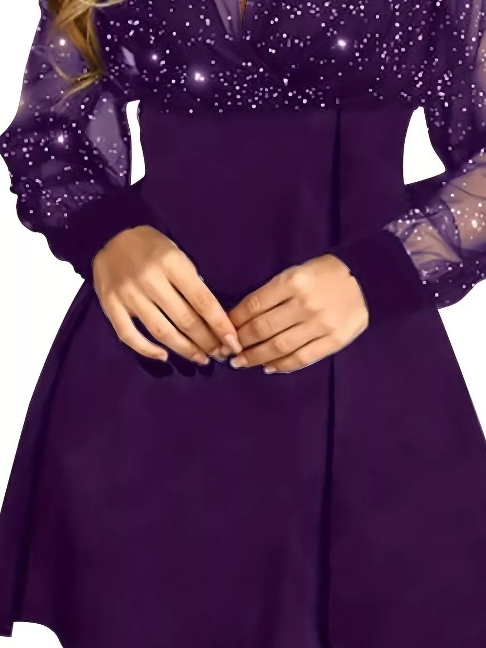 Glitter Mesh Long Sleeve Mini Dress, image 5