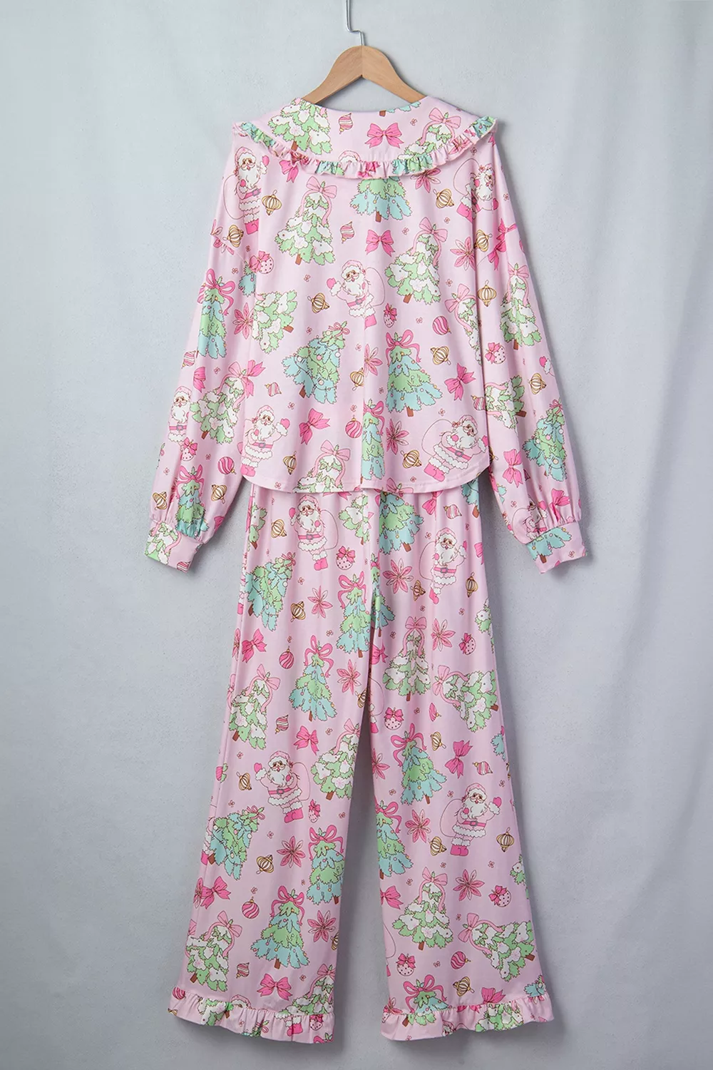 Christmas Print Button Front Long Sleeve Lounge Set, image 7