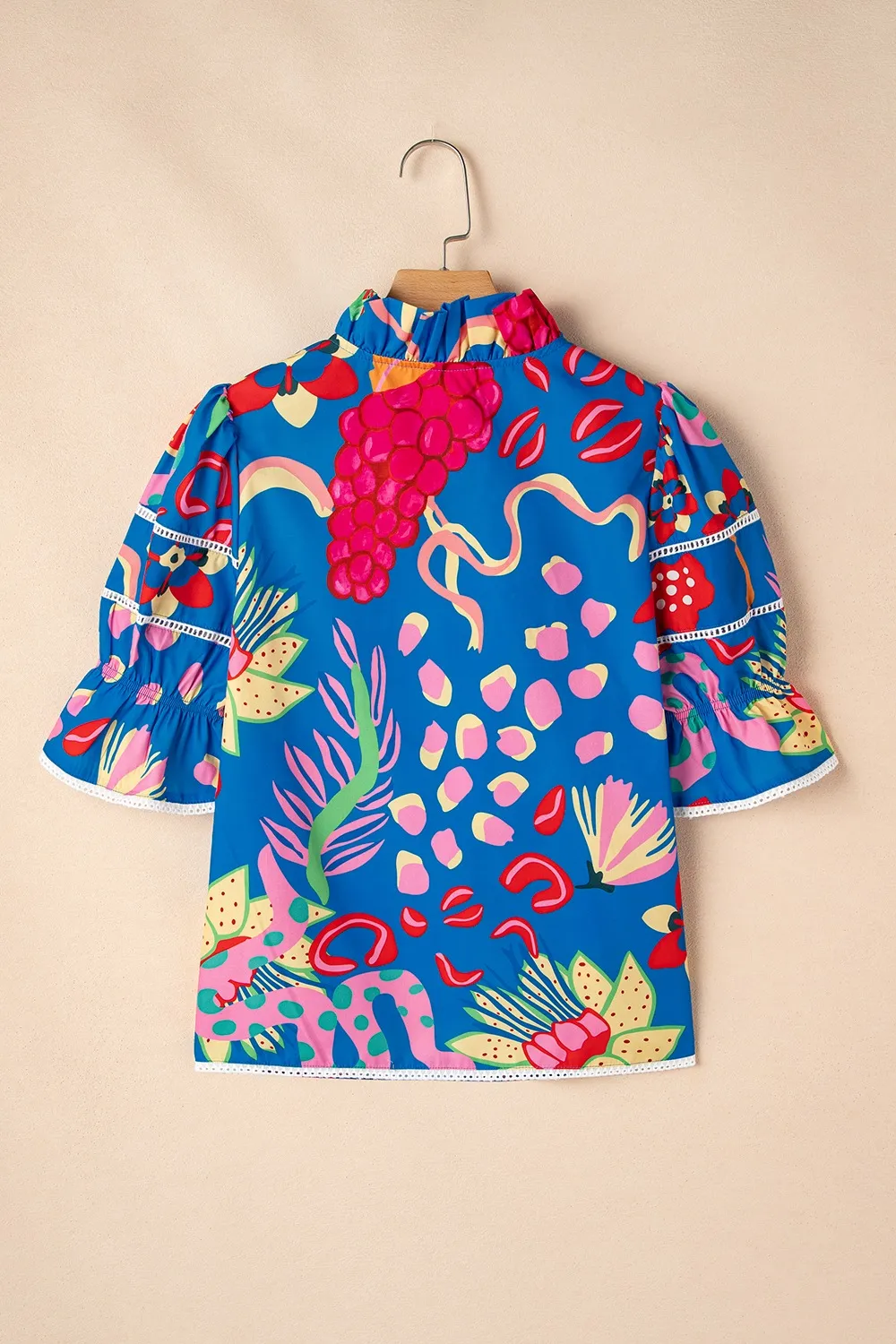 Abstract Print Frilled Collar Ruffled Puff Short Sleeve Top, image 10