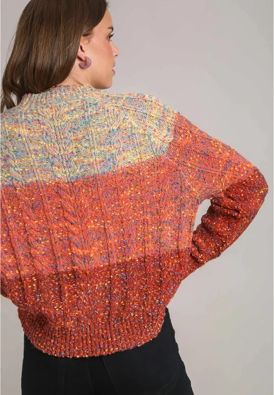 Cable-Knit Color Block Round Neck Long Sleeve Sweater, image 5