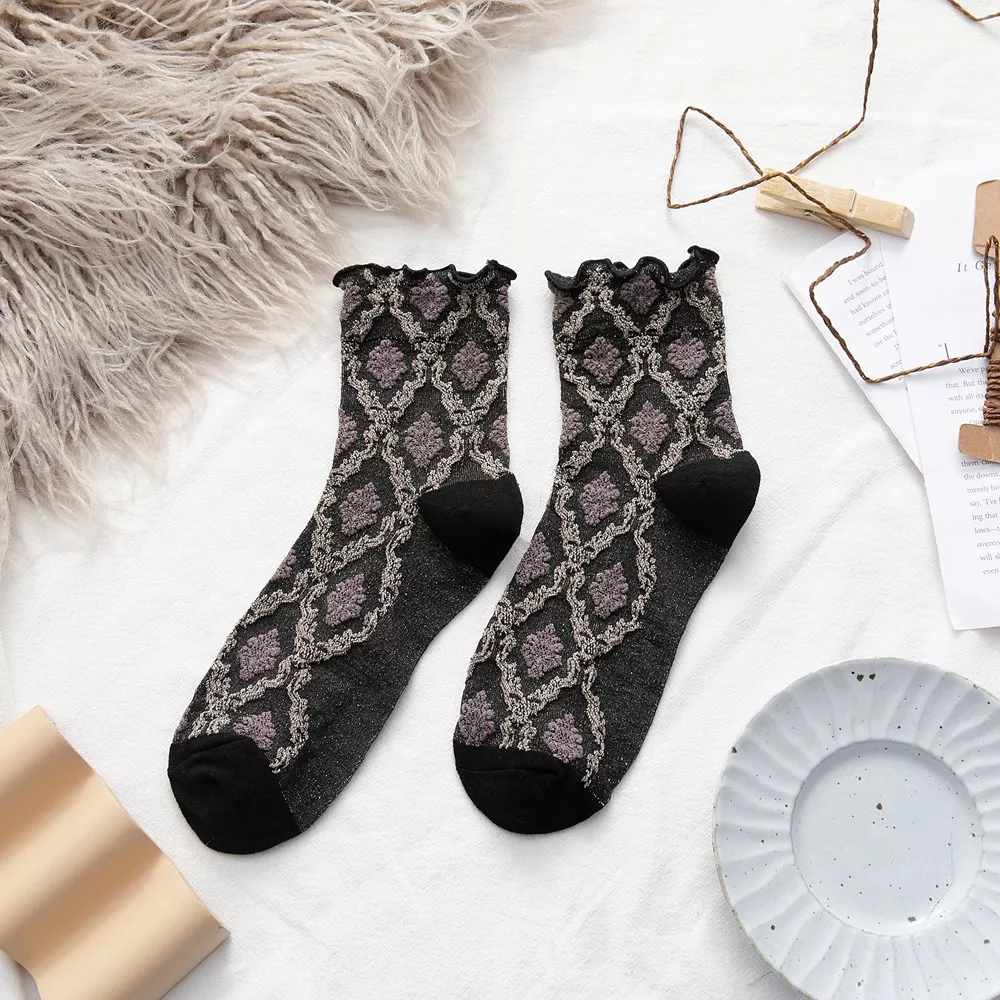 Vintage Argyle Pattern Crew Socks, image 5