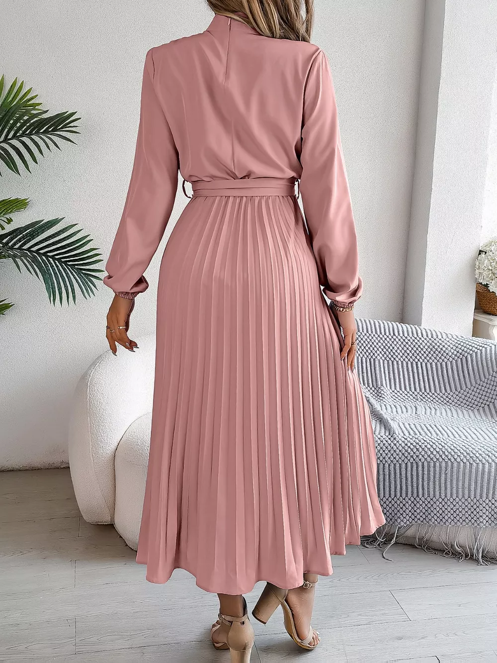 Mock Neck Pleated Midi Dress, image 26