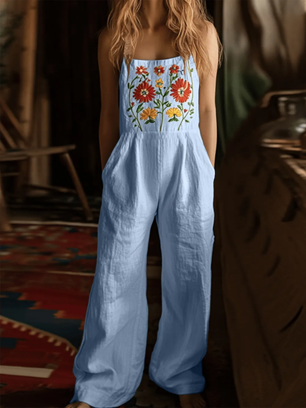 Floral Embroidered Wide Leg Jumpsuit, image 22