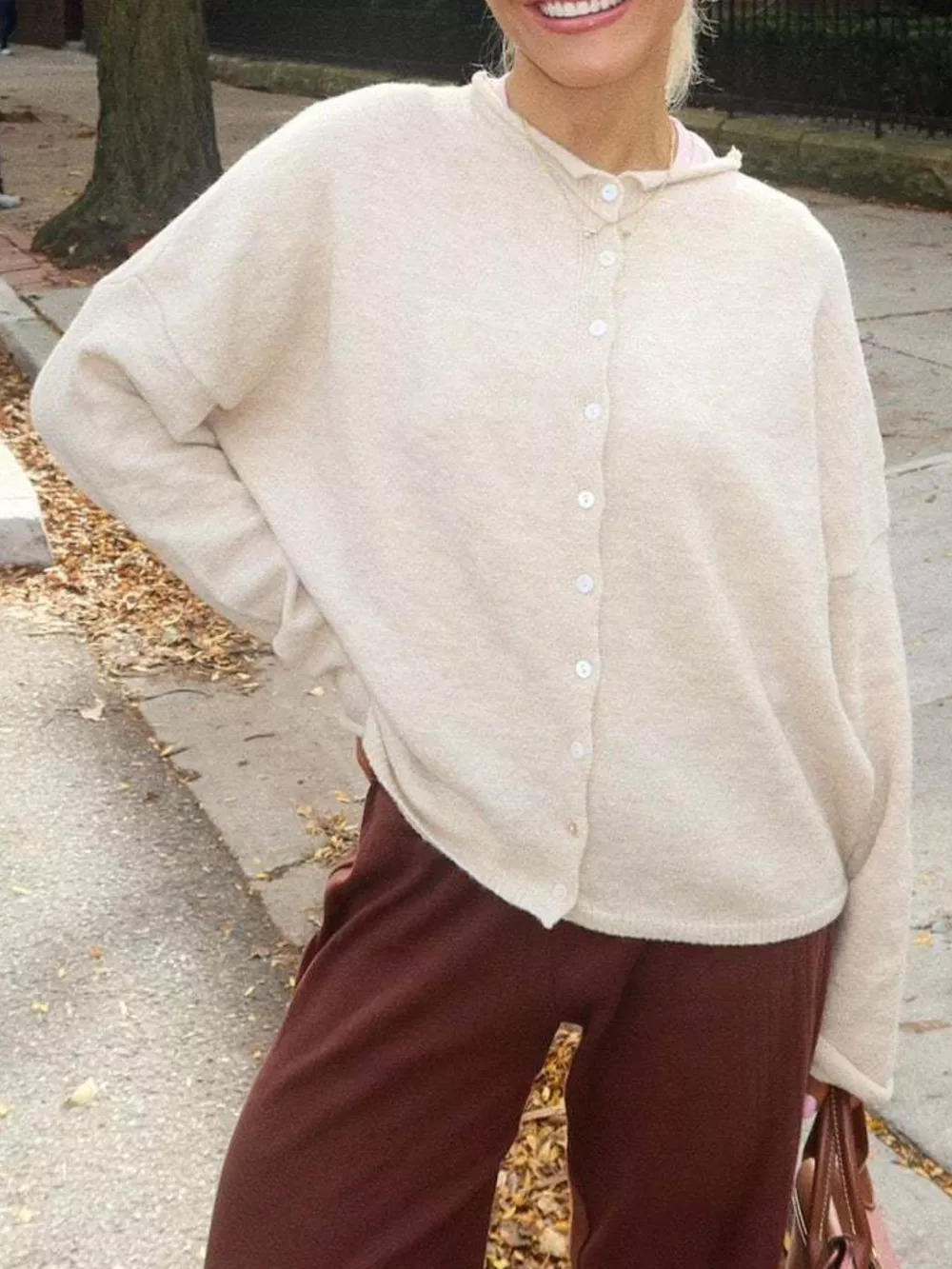 Button-Down Dropped Shoulder Cardigan, image 4