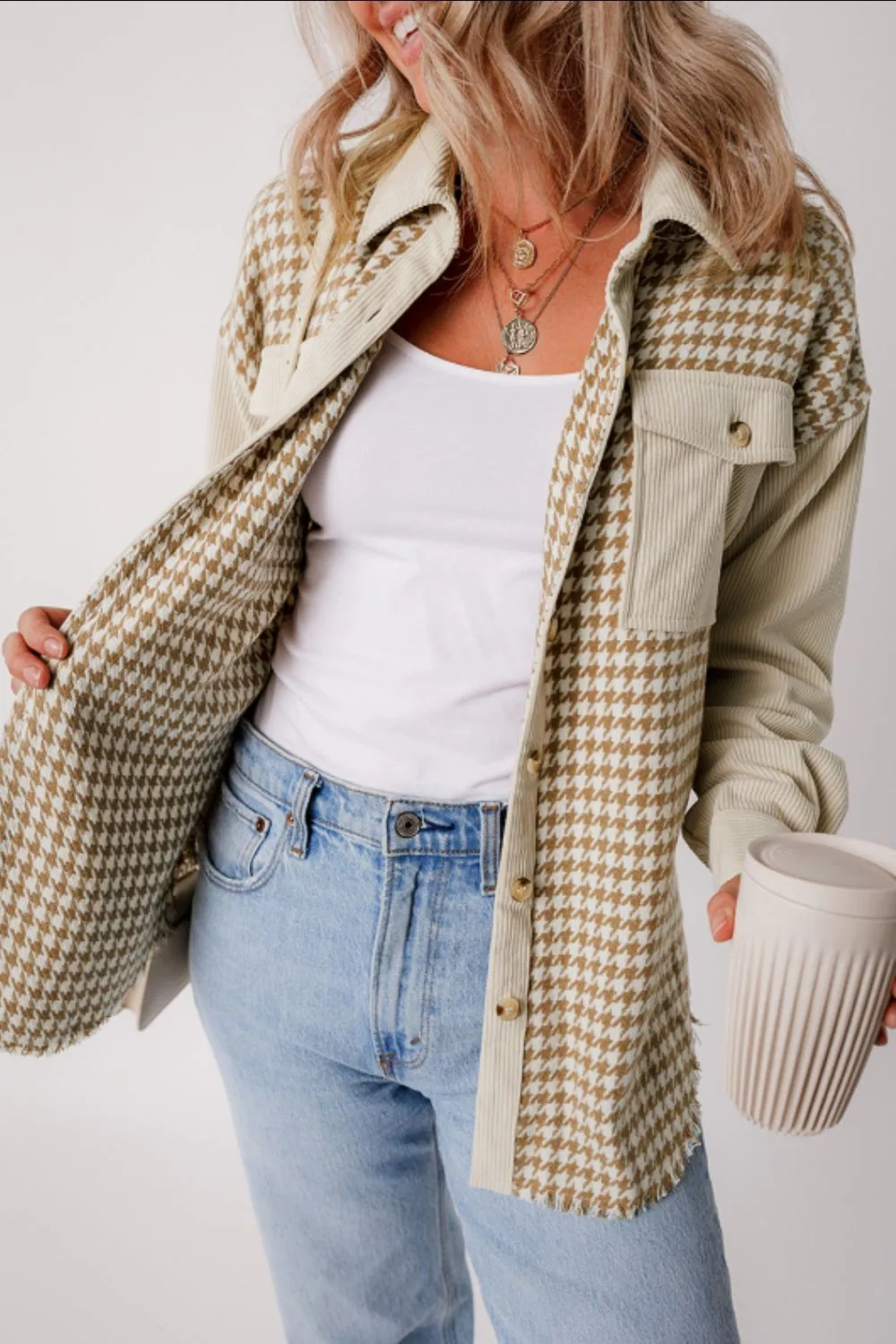 Houndstooth Button Up Long Sleeve Jacket, image 12