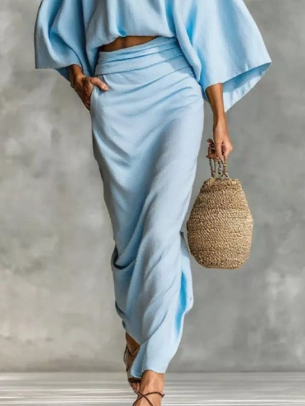 Full Size Kimono Sleeve Top and Ruched Skirt Set Plus Size, image 5