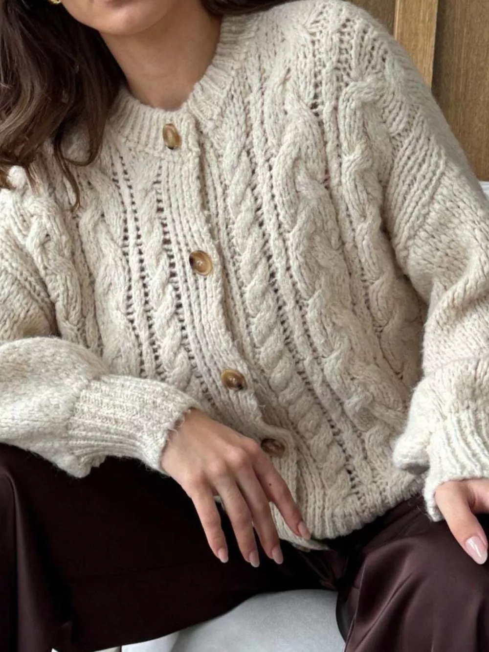 Cable Knit Button-Down Cardigan, image 4