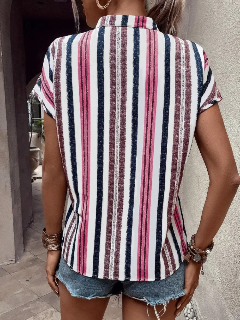 Striped Notched Short Sleeve Shirt, image 13
