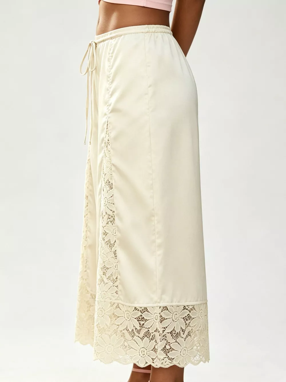 Lace Trim Wide-Leg Cropped Pants, image 31