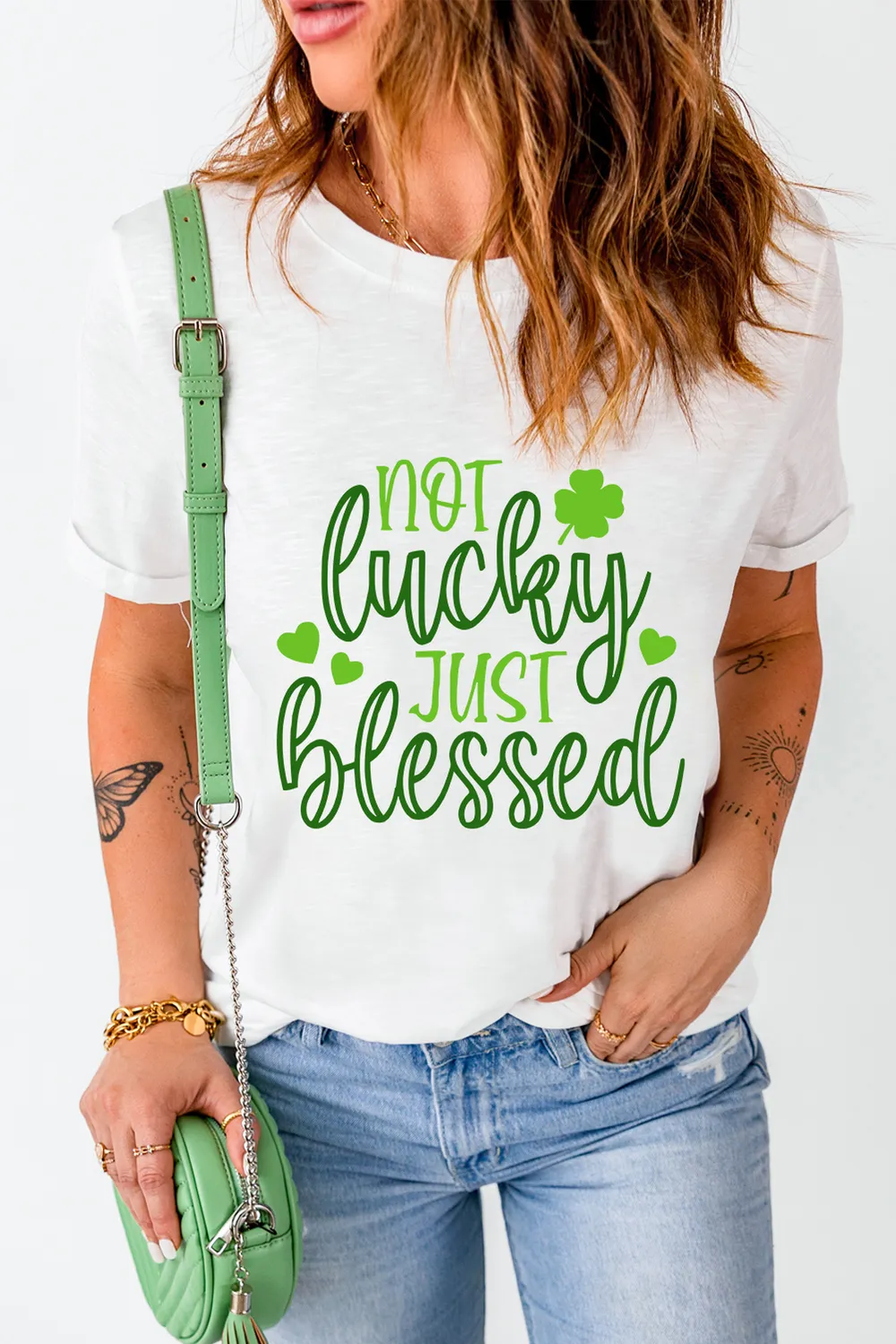 NOT LUCKY JUST BLESSED Round Neck T-Shirt, image 5