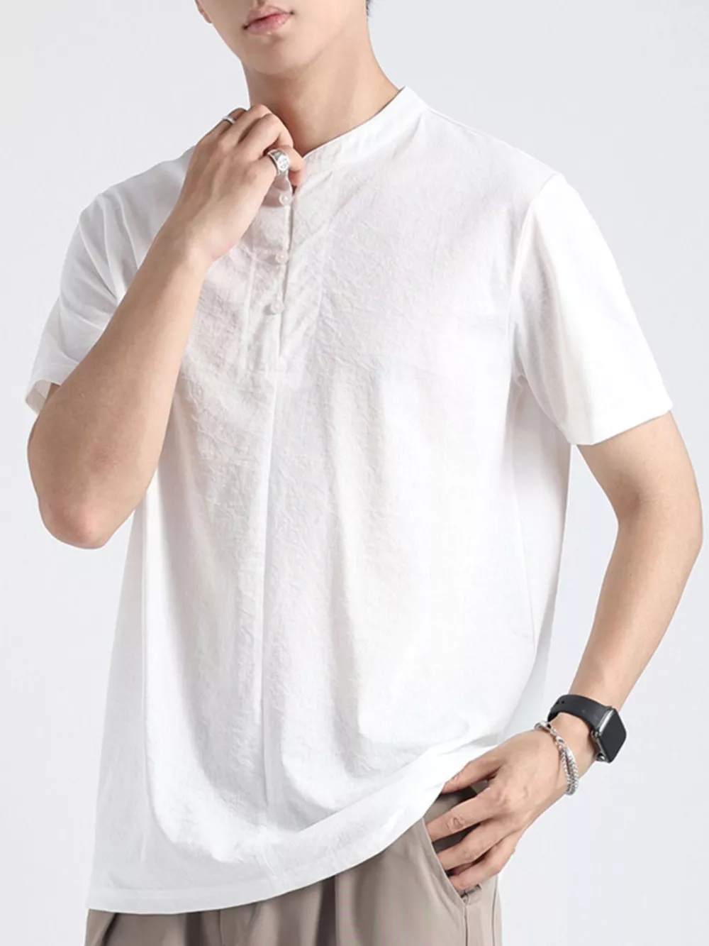 Men's Plus Size Button Detail Short Sleeve Top, image 8