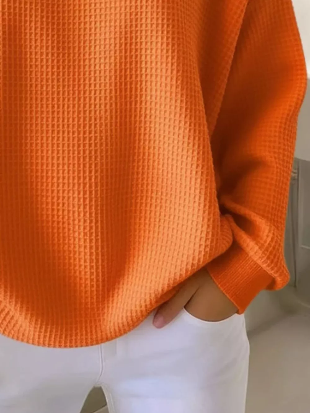 Full Size Casual Waffle Knit Button Detail Pullover Plus Size, image 7