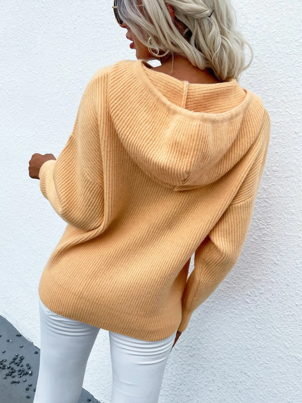 Drawstring Dropped Shoulder Hooded Sweater, image 2