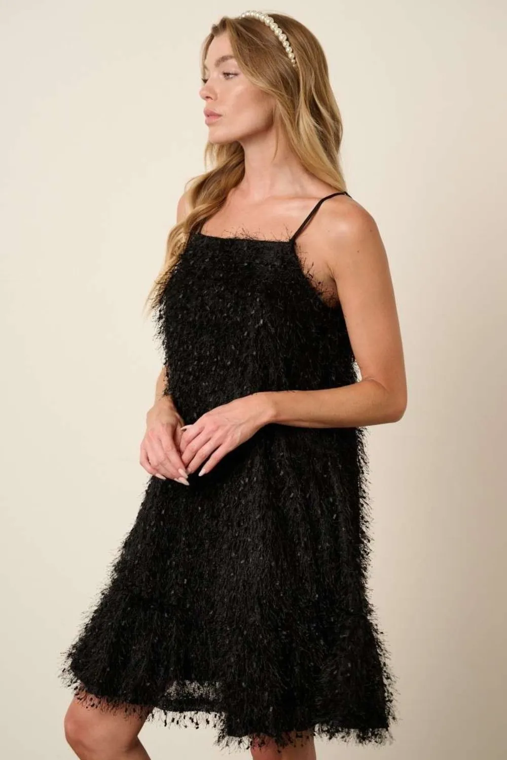 Feather Ruffle Hem Mini Cami Dress, image 3