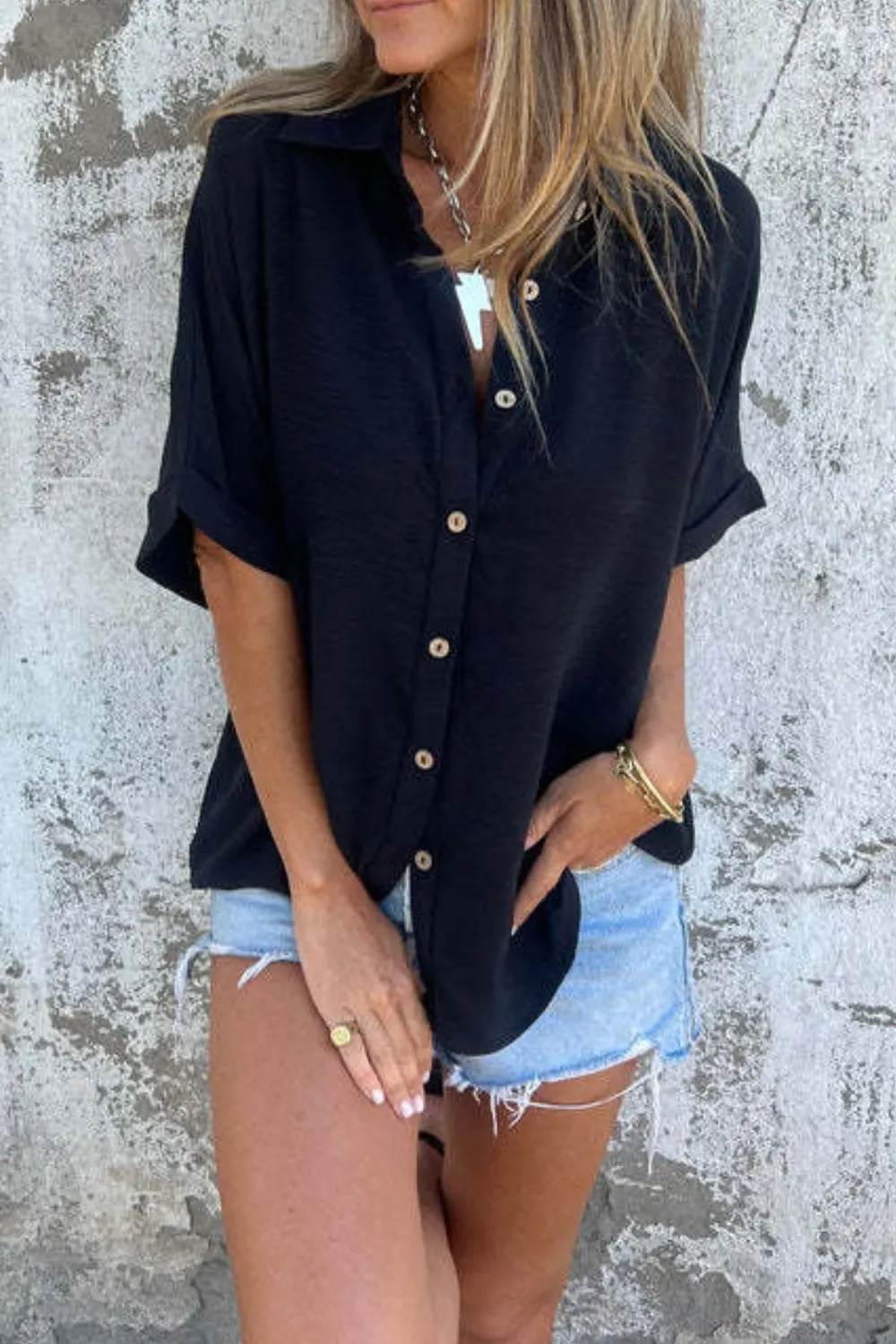 Full Size Casual Button Down Short Sleeve Loose Shirt Plus Size, image 12