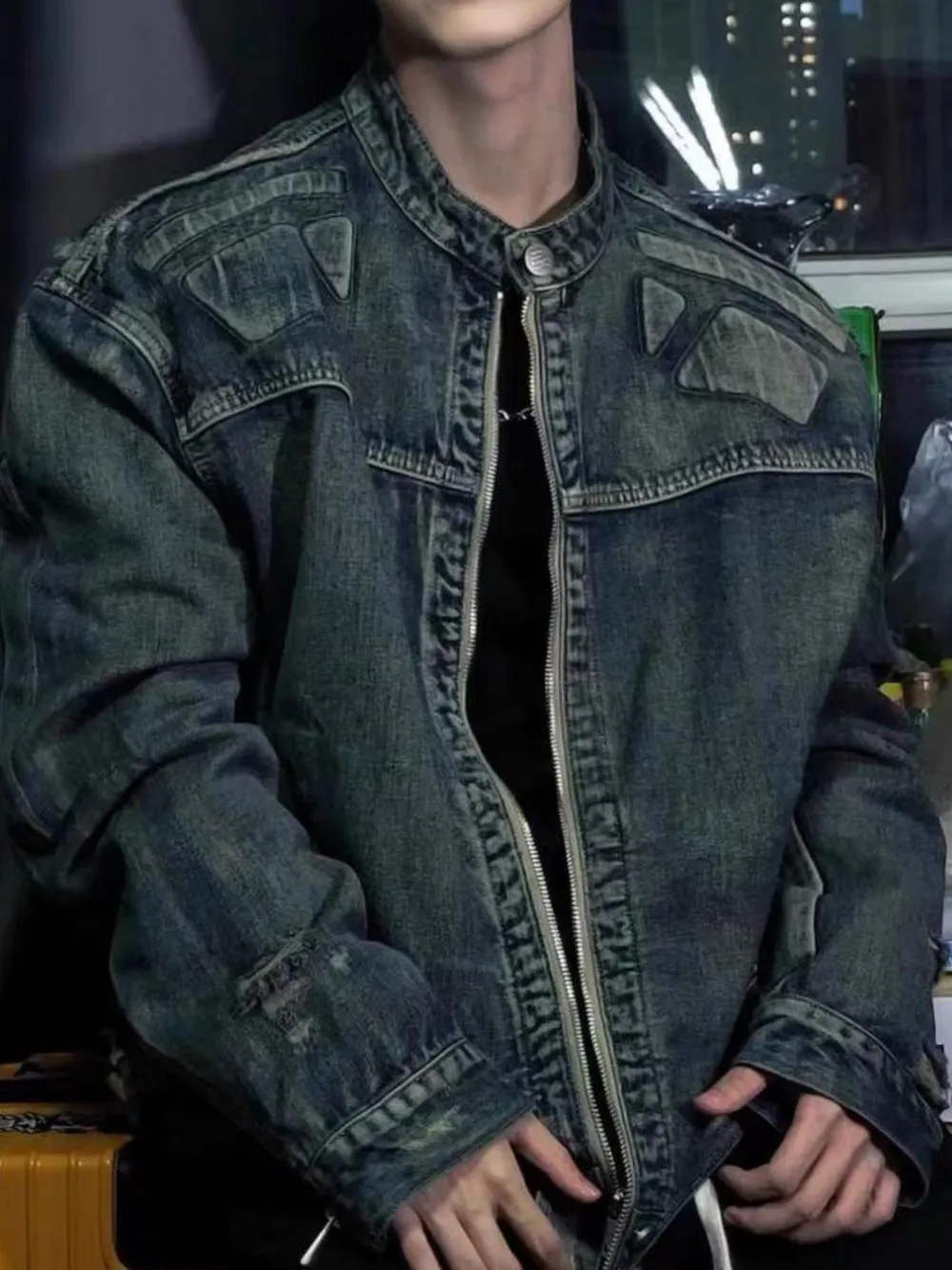 Men's Full Size Zip Up Washed Oversized Denim Jacket Plus Size, image 3