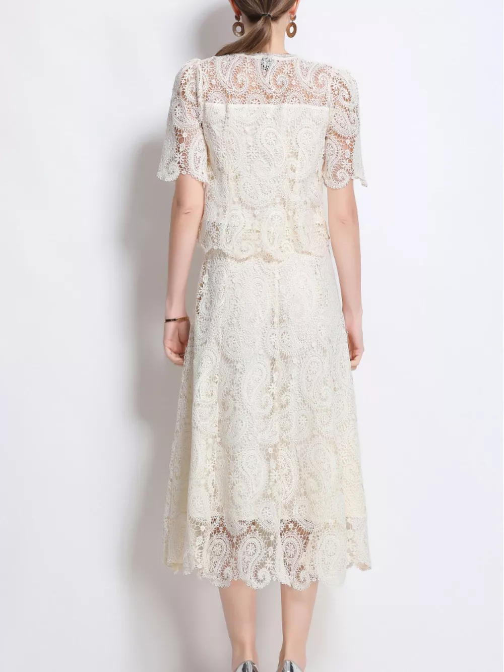Lace Button Up Top and Skirt Set, image 6