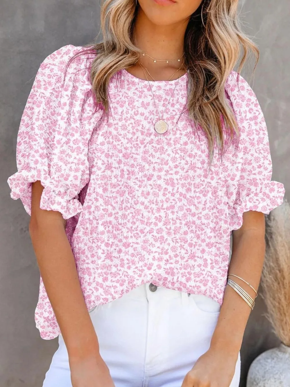 Full Size Floral Print Ruffle Sleeve Blouse Plus Size, image 10
