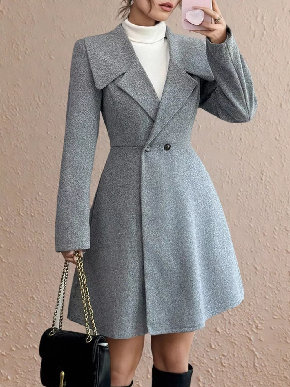 Double-Breasted Wool Blend Coat, image 4