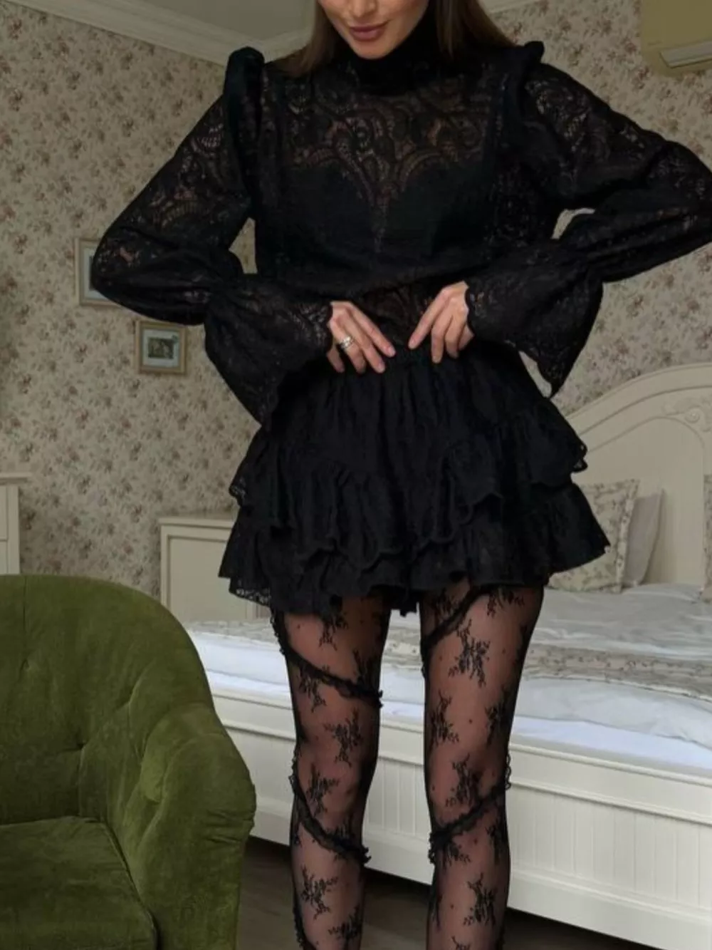 Lace Long Sleeve Top and Skirt Set, image 7
