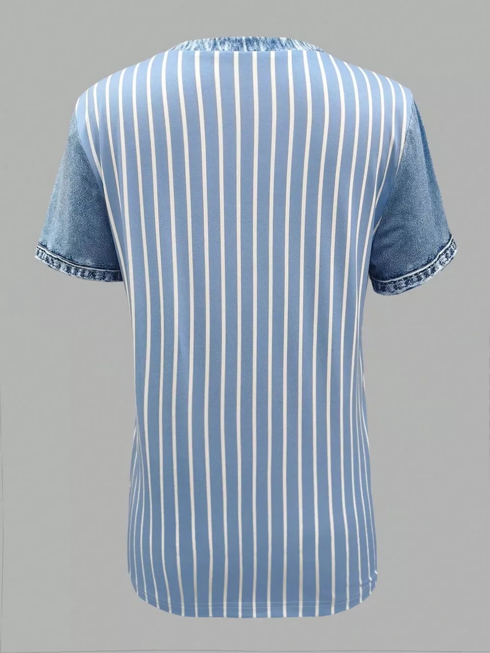 Denim Patchwork Short Sleeve Blouse, image 2