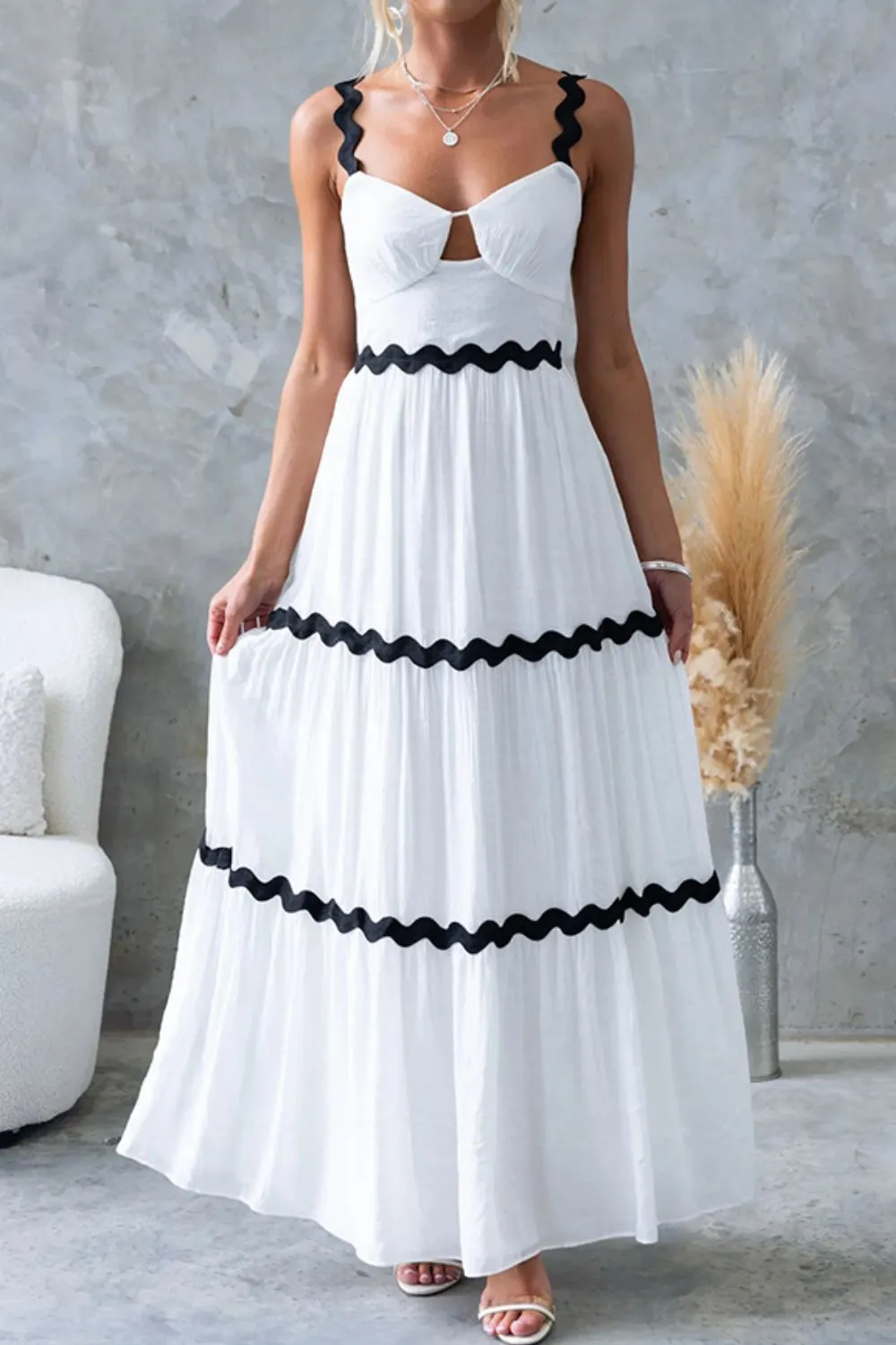 Tiered Maxi Dress with Scalloped Trim, image 2