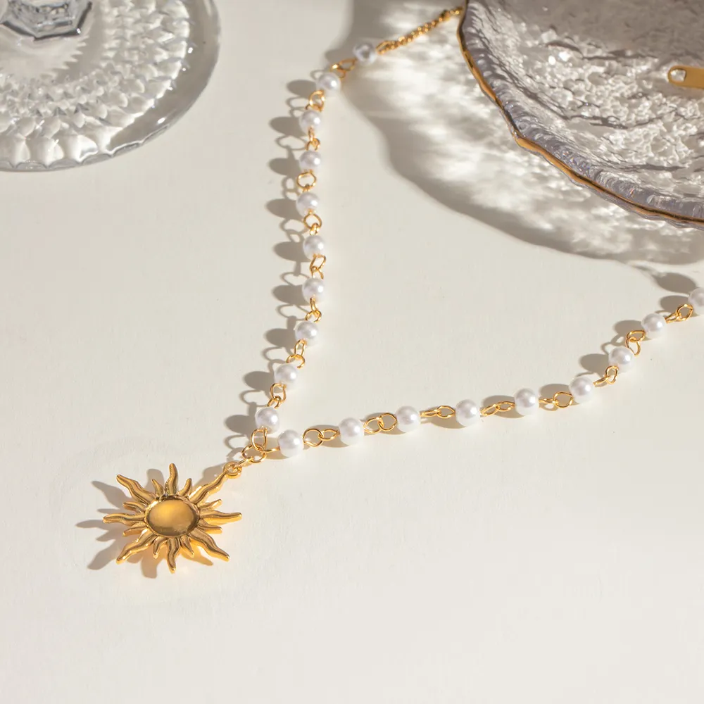 18K Gold-Plated Pearl Sun Necklace, image 3