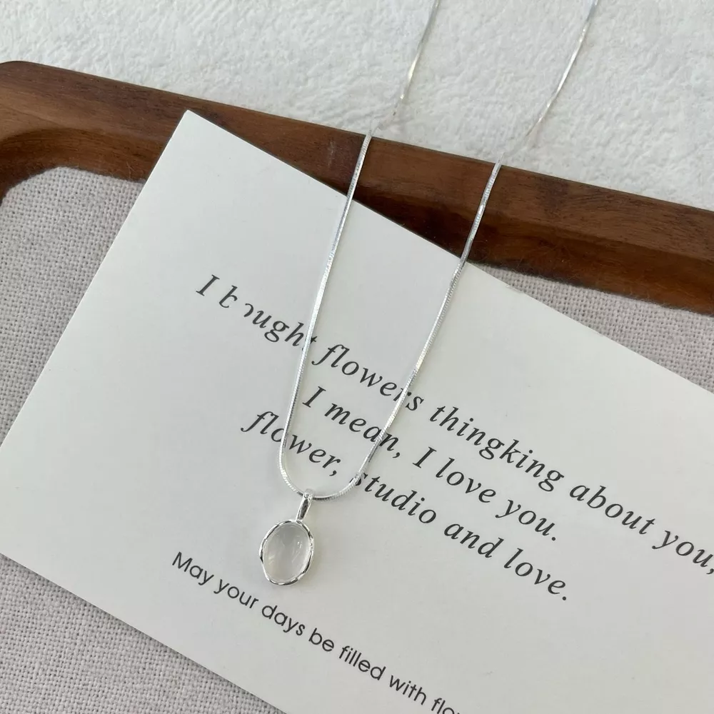 925 Sterling Silver Agate Pendant Necklace, image 5